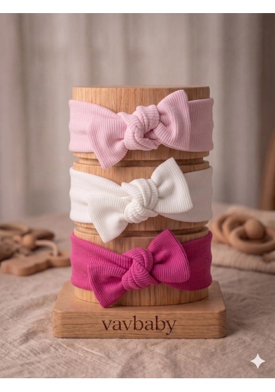 Kız Bebek 3 Lü Ribana Fiyonklu Bandana Seti - Fuşya