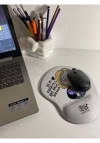 Kahvekolik Kız Baskılı Bilek Destekli Mouse Pad Mousepad