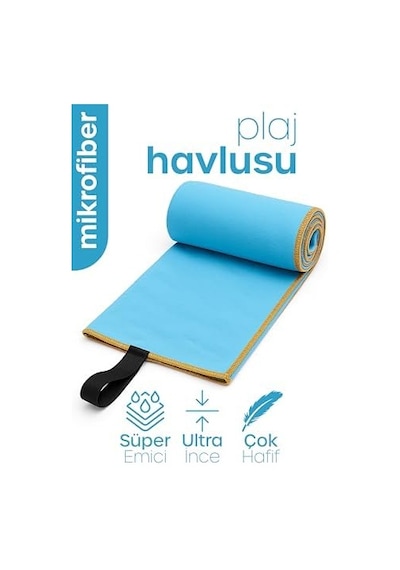 Unisex Mikrofiber Plaj Havlusu 80x130 Cm Yumuşak Dokulu Deniz Banyo Sporcu Havlusu Large Boy Turkuaz Açık