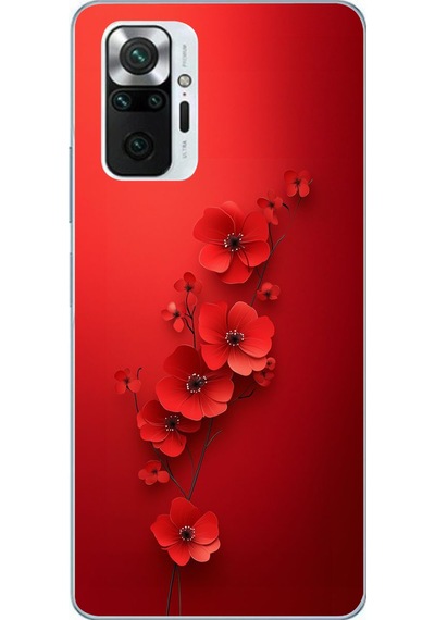 Redmi Note 10 Pro Uyumlu Kırmızı Kardelenler Baskılı Silikon Kılıf Renkli