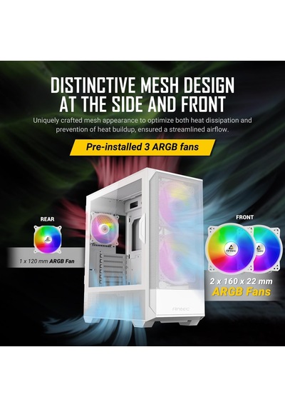 Nx416l White, 2x160mm + 1x120mm Argb Fan, Type-c, Temperli Cam, 360mm Radyatör Destekli Atx Mid-tower Oyuncu Kasası, B