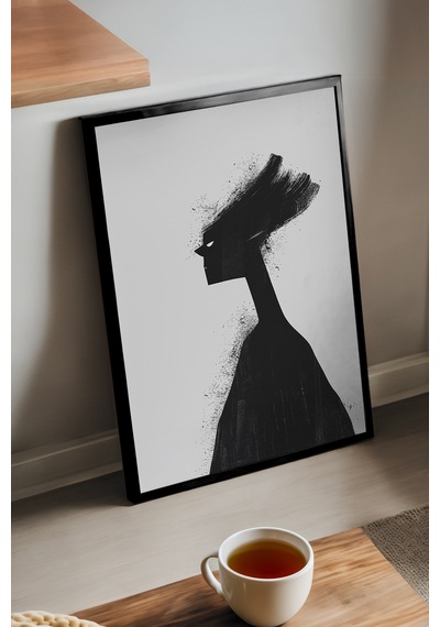 Heavy Thoughts Siyah Ahşap Çerçeveli Poster, Dekoratif Soyut Monokrom Duvar Tablosu