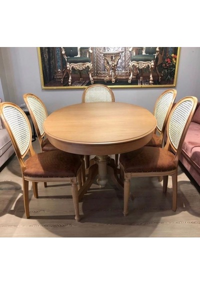 Masifart  150 cm Oval Baba Ayak Masa + 5 li Sandalye Takımı