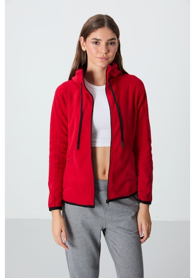 Tommy Life Kırmızı Kalın Yumuşak Dokulu Kapüşonlu Standart Fit Nakışlı Polar Kadın Sweatshirt -97287 Kırmızı