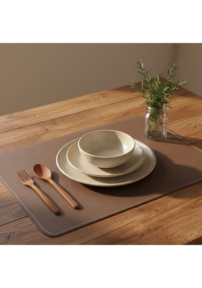 2 Adet Deri Mürdüm Çift Taraflı Kenar Dikişli Amerikan Servis 33x44 Cm-kolay Silinebilir Supla Vizon