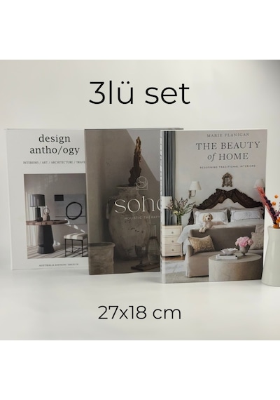 3 Lü Kitap Görünümlü Dekoratif Kutu Seti, İskandinav Tarz Modern Ev Dekorasyonu,- Set-2