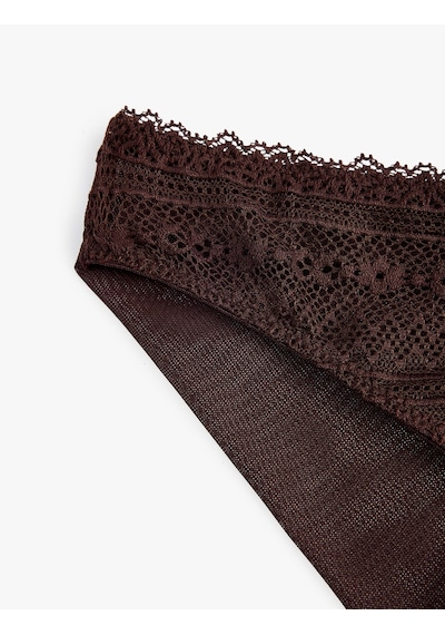 Koton Normal Bel Rahat Kalıp Dantelli Brief Külot Kahverengi 7wlk30065mk Kahve