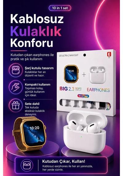 Dokunmatik Ekranlı Akıllı Saat Kablosuz Kulaklık Ve Aksesuarlarıyla Tam Set