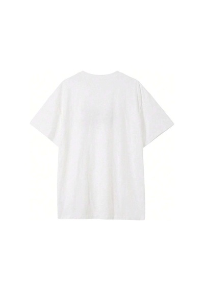 Roll Inner T-shirt - Beyaz Oversize Baskılı Bisiklet Yaka Beyaz