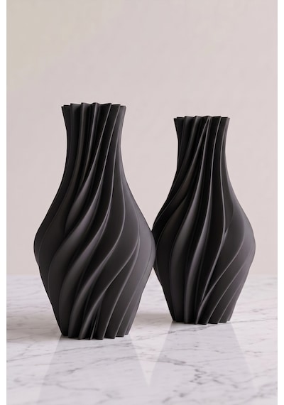 Suna Vazo Siyah 20 Cm - Modern Sarmal Burgu Dekoratif Salon Konsol Sehpa Çiçekliği
