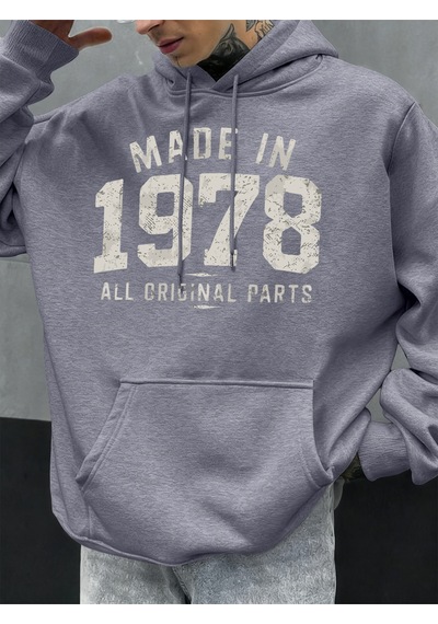 Startmore Startmore1978'de Üretilmiştir Tüm Orijinal Parçalar Baskılı Erkek Günlük Moda Kapüşonlular Büyük Beden Gri