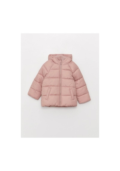 LC Waikiki Kapüşonlu Uzun Kollu Basic Kız Bebek Fermuarlı Şişme Mont Pink