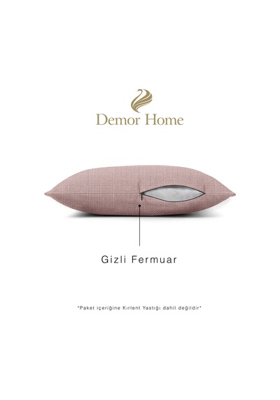 Br Demor Home Keten Dokulu Pudra Pembesi Kırlent Yastık Kılıfı Pudra Pembe