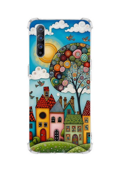 Printify Oppo Reno3 İle Uyumlu Düşlerin Dansı Serisi Gökyüzü Şehri Tasarımlı Uv Baskılı Köşe Korumalı Antişok Kılıf Şeffaf