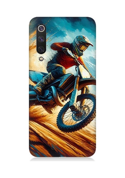 Xiaomi Mi 9 Se Uyumlu Alevler Arasında Motosiklet Sıçrayışı Desenli Silikon Kılıf Çok Renkli