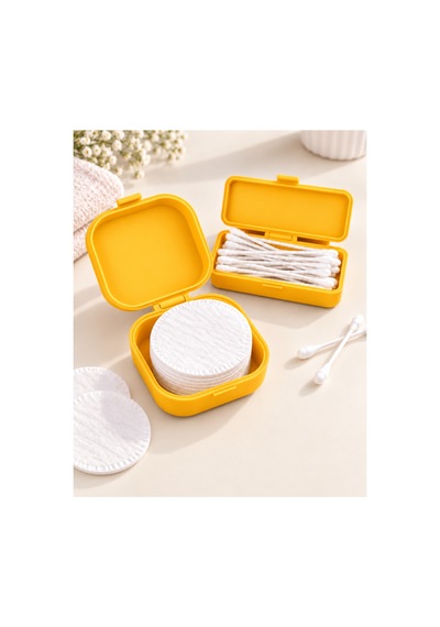 Kulak Çubuğu Ve Pamuk Seyahat Kabı 3d Baskı Taşınabilir Hijyenik Organizer Sarı