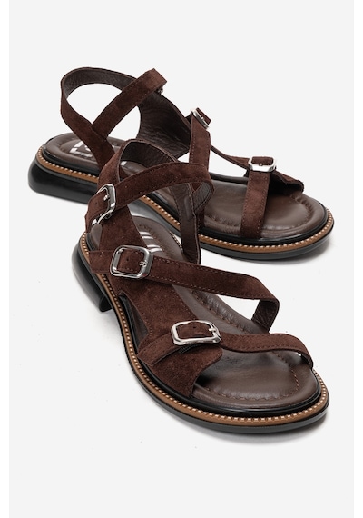 Luvishoes Morez Kahverengi Süet Hakiki Deri Kadın Sandalet