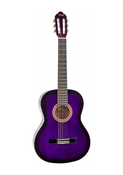 Valencia Vc101tpps 1/4 Klasik Gitar - Mor Sunburst Başlangıç Seviyesi Sap Ayar Çeliği Truss Rod , Küçük Yaş Grubuna Özel Ergonomik Kasa, Dikkat Çekici Mor Gradyan Renk