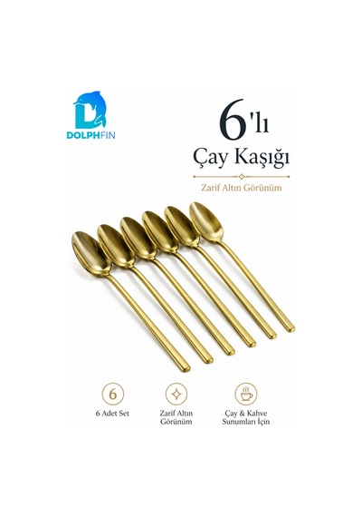 6 Lı Gold Çay Kaşığı Seti Altın Renkli Zarif Metal Çay Ve Kahve Kaşığı