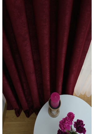 Evdepo Home Bordo Düz Renk Soft Fon Perde Tek Kanat Bordo