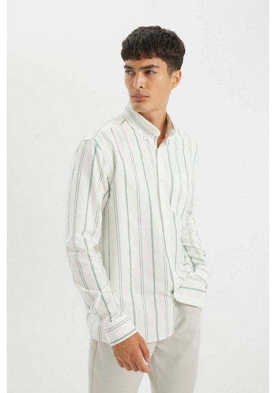 DeFacto Regular Fit Normal Kesim Oxford Düğmeli Çizgili Pamuklu Uzun Kollu Gömlek D3500AX24AUGN900 Yeşil