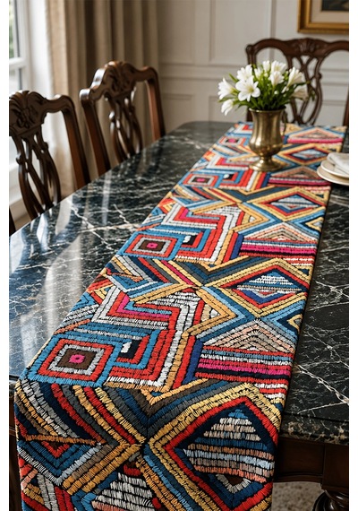 Valerine Life Runner Amerikan Servisi 40x140cm Mozaik Yolu Dijital Baskılı Sıvı Geçirmez Masa Örtüsü Renkli