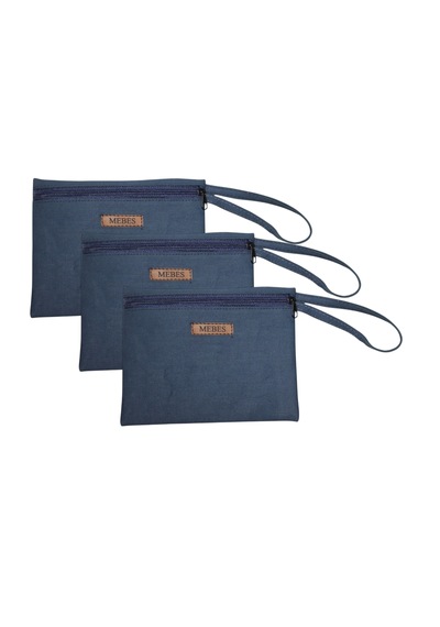 Denim Kumaş Makyaj Ve Kişisel Bakımçantası. 3 Lü Paket Makyajçntantrsm3