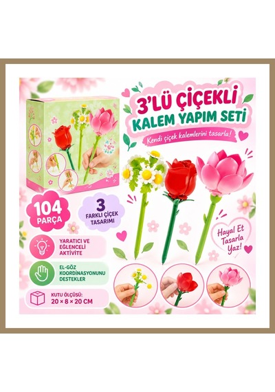 Bezos 3 Lü Çiçekli Kalem Yapım Seti 104 Parça 22