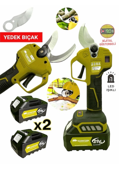 Schmıtzer S-2lıbudama Pro Set 21v Çelik Şanzuman 2 Pala Ve Zincir Şarjlı Dal Ağaç Kesme Bağ Budama Makas Testere