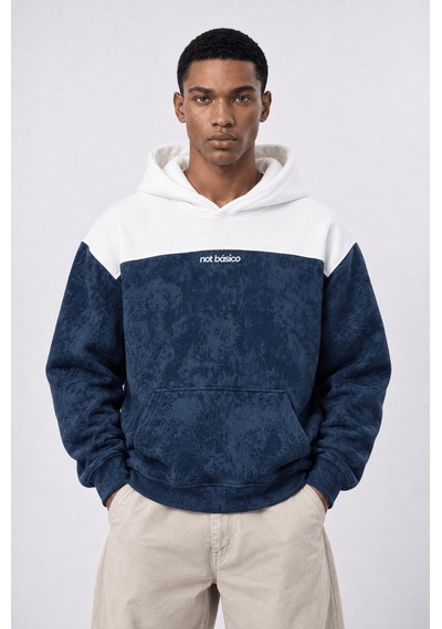 Respire Erkek Not Básico Baskılı Yıkamalı Oversize Hoodie Lacivert
