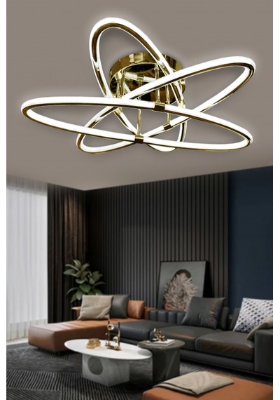 Atom Çift Ledli 3 Kol Led Avize - Kumandasız / Gold Gold