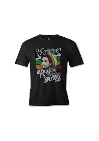 Bob Marley - King Of Music Siyah Erkek Tshirt