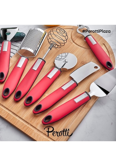Perotti Pratik Mutfak Aletleri - Spatula Açacak Çırpıcı Rende Seti 8 Prç.kırmızı