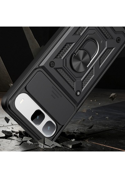 Tecno Spark 40 5g Kılıf Magnetik Standlı Kamera Korumalı Zore Sürgülü Vega Kapak - Siyah