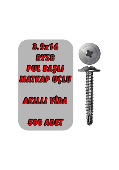 500 Adet 3.9X16 Rysb Matkap Uçlu Akıllı Vida Pul Başlı