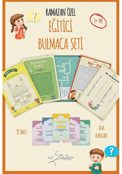 Ramazan Ayı Bulmaca Seti 16 Adet Dua Kartı, 5 Farklı Eğitici Bulmaca, Yaz Sil Tahta Kalemi Hediyeli