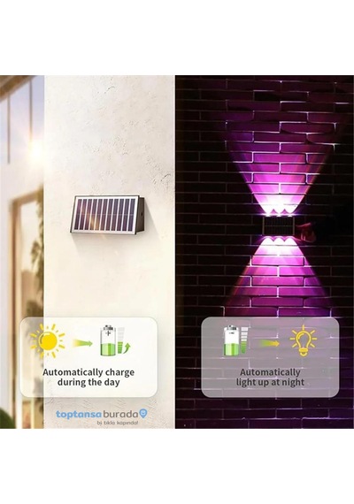 Technosmart 1adet Güneş Enerjili Çift Taraflı 6 Ledli Aplik Rgb Işık Duvar Lambası Bahçe Aydınlatma Diğer