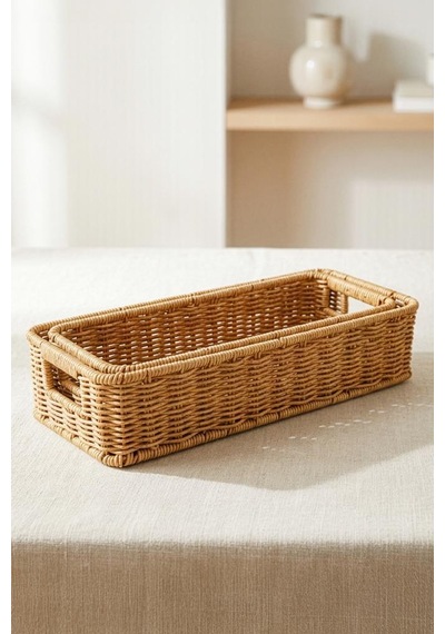 Digithome 2'li Dikdörtgen Hasır Rattan Organizer Sepet - Bb6073 Turuncu