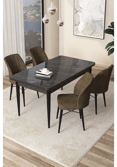 Canisa Arp Serisi, Siyah Mermer Desen Masa 71x110 Sabit Mutfak Masa Takımı, 4 Kahve Sandalye Masa Siyah Mermer Desen Sandalye Kahve Canisa Arp Serisi, Siyah Mermer Desen Masa 71x110 Sabit Mutfak Masa Takımı, 4 Kahve Sandalye Masa Siyah Mermer Desen Sandalye Kahve