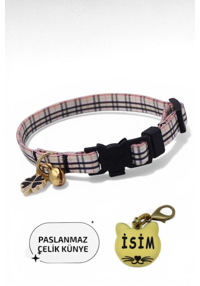 Caramelos Güvenlik Kilitli Kedi Tasması, Isimli Kedi Tasması, Çelik Kedi Isimlik, Kedi Künyesi, Safety Click Brbry