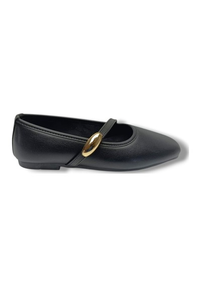Ceylan Shoes 123-26 Cilt Deri Tokalı Tek Bantlı Anatomik Kadın Babet Sıyah