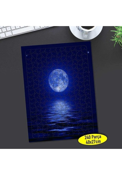Gece Karanlığında Dolunay Manzarası 240 Parça Puzzle Yapboz-986