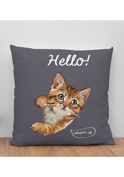 Bk Gift Kedi Tasarımlı Antrasit Kırlent Yastık, Arkadaşa Hediye, Ev Dekorasyonu, Ev Hediyesi-4