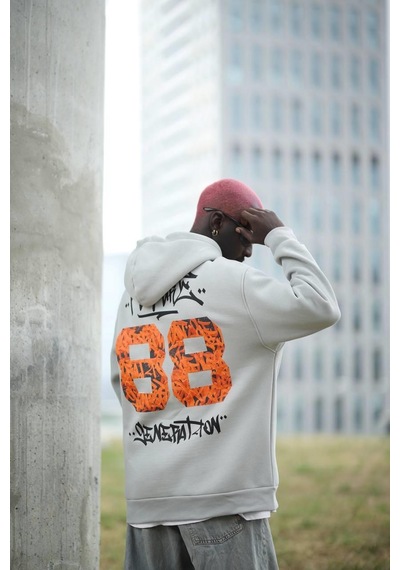 Blow Up Kapşonlu 3 İplik Kalın İçi Polarlı Oversize Baskılı Erkek Sweatshirt 001
