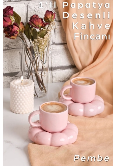 Mithra Life 2 Adet 95 Ml Papatya Şekilli Seramik Pembe Türk Kahvesi Fincan Takımı Mıt1159 Pembe