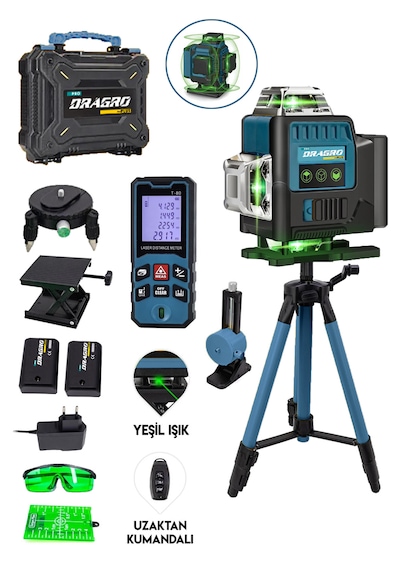 Dragro Drg-lazer Metre + 16 Köşe Yeşil Lazer Hizalama Terazi 360 Mıknatıslı Çantalı Otomatik Hizalama Metre