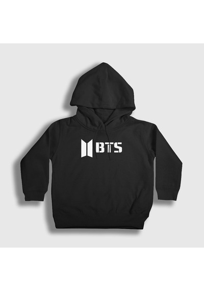 Presmono Unisex Çocuk Logo Bts Kapüşonlu Sweatshirt Siyah