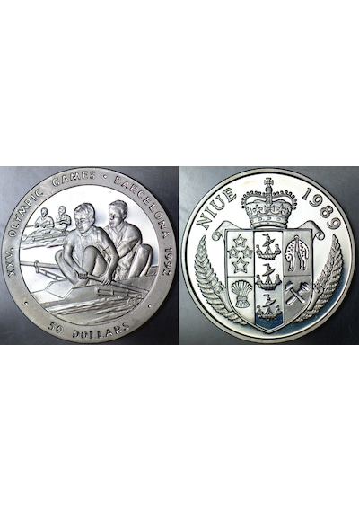 Nıue 50 Dolar 1989 Barselona Olimpiyat Oyunları-kürek. 28,4 Gr 38,6 Mm Proof Baskı Çil.
