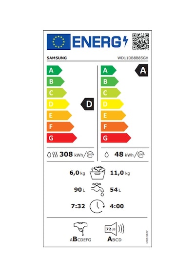 Samsung WD11DB8B85GHAH 11 KG Yıkama + 6 KG Kurutmalı Çamaşır Makinesi Beyaz