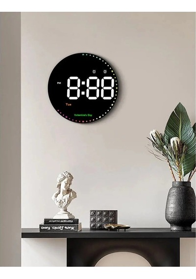 Hpy Pazar 10" Led Yuvarlak Dijital Duvar Saati Kumandalı Çok Renkli